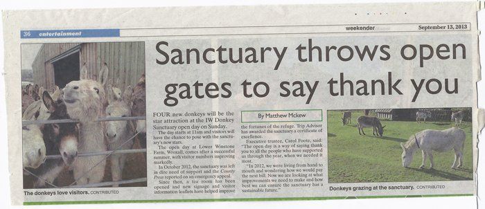 The Sanctuary was nearly bankrupt in 2012 Newspaper article about how the Isle of Wight Donkey Sanctuary has suffered and is now on the mend