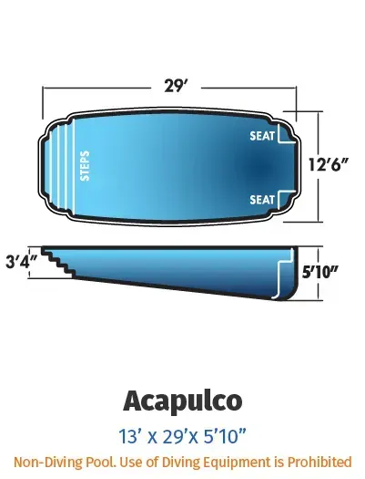 Blue Acapulco pool float dimensions diagram, 29