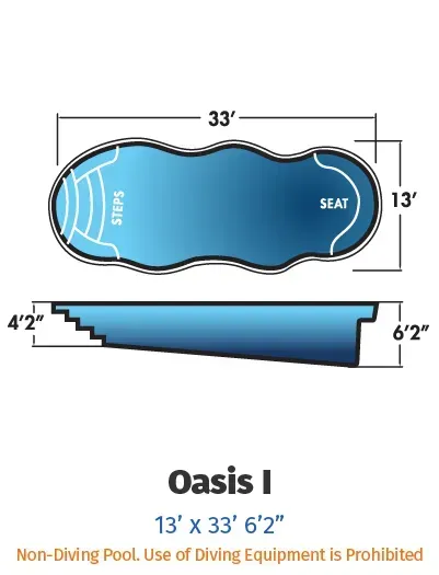 Blueprint of an Oasis I pool, blue 13' x 33' x 6'2