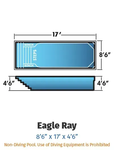 Eagle Ray pool shape diagram, 17' x 8'6