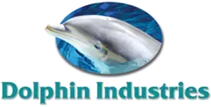 Dolphin Industries logo with a blue oval dolphin graphic above teal text
