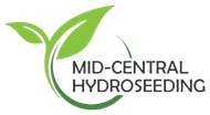 Mid-Central Hydroseeding logo with green leaf and curved plant icon