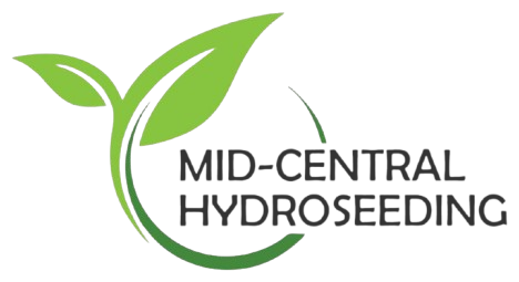Mid-Central Hydroseeding logo with green leaf and curved plant icon