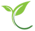 Green leaf sprout logo with two leaves and a curved stem on a white background