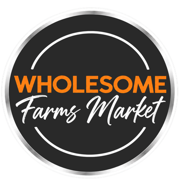 Wholesome Grocery Market logo in orange and white with circular gray outline