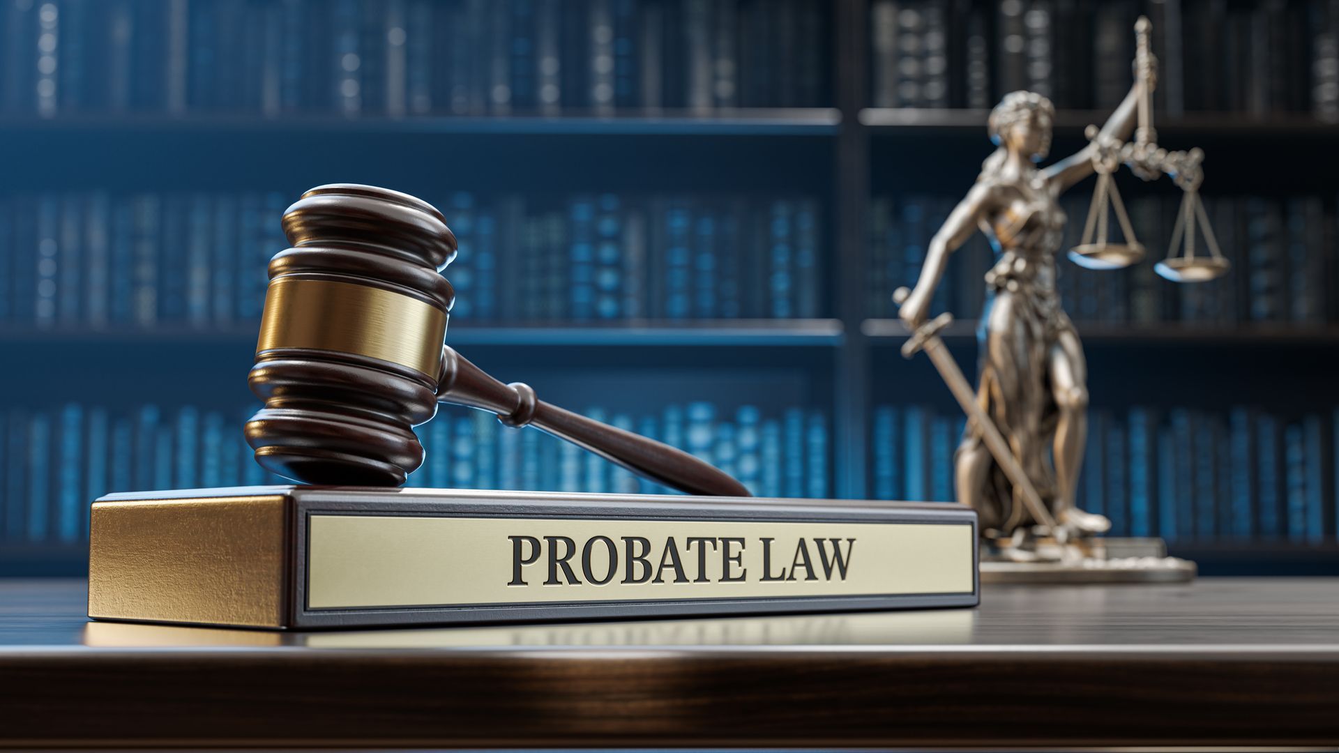 A judge's gavel representing a probate attorney showcasing justice with law books in the background. A judge's gavel representing a probate attorney showcasing justice with law books in the background.