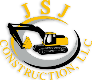 A logo for jsj construction llc with an excavator