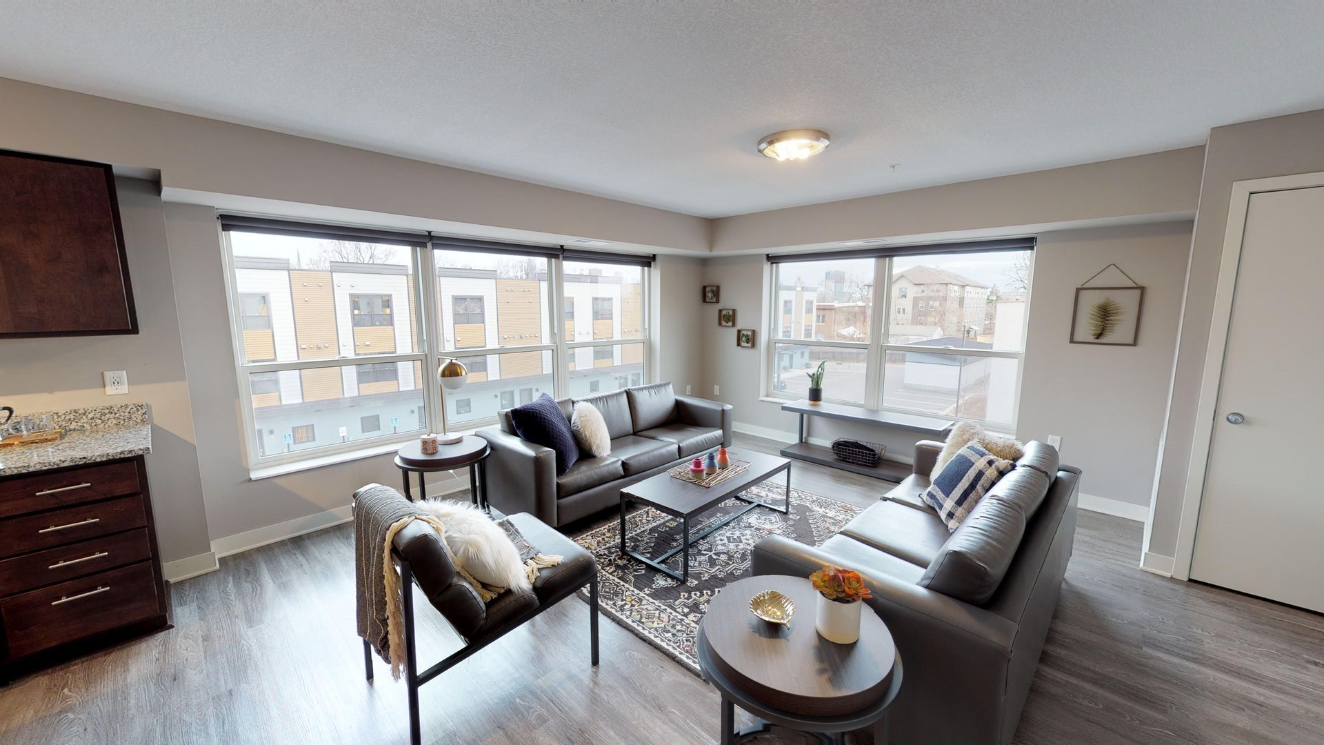 Apartment living room with couches and chairs