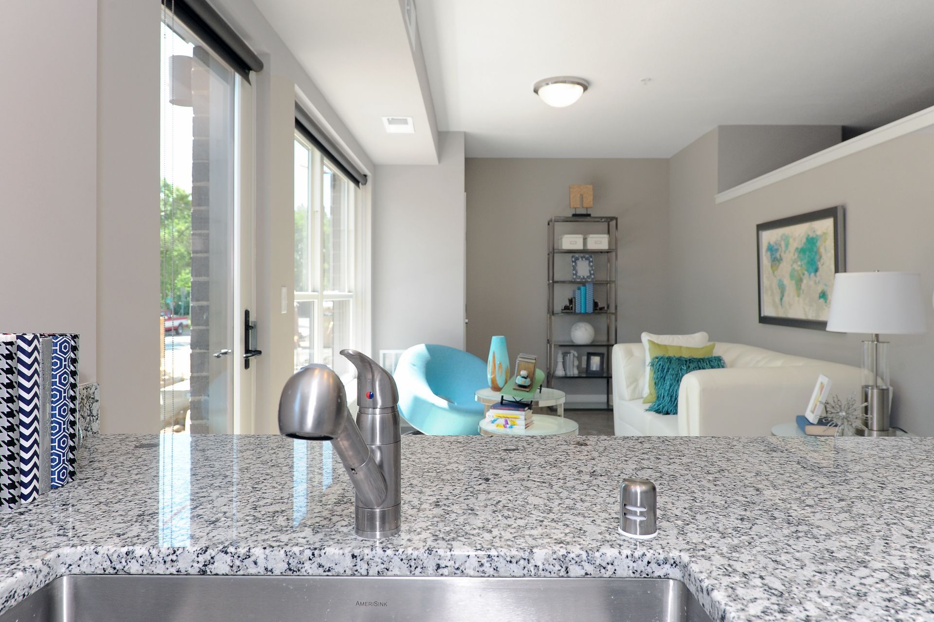 Kitchen and living room area at Spectrum apartments and townhomes in Minneapolis