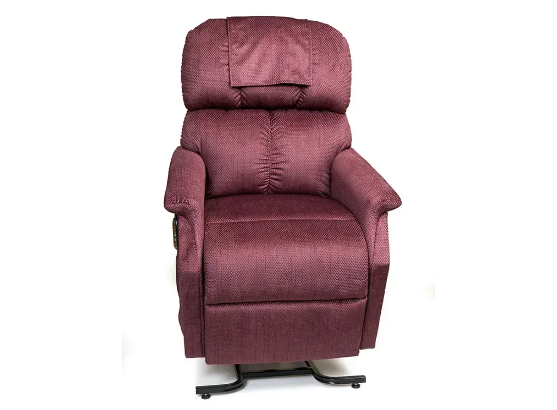 Maroon recliner chair with high back and armrests on a white background