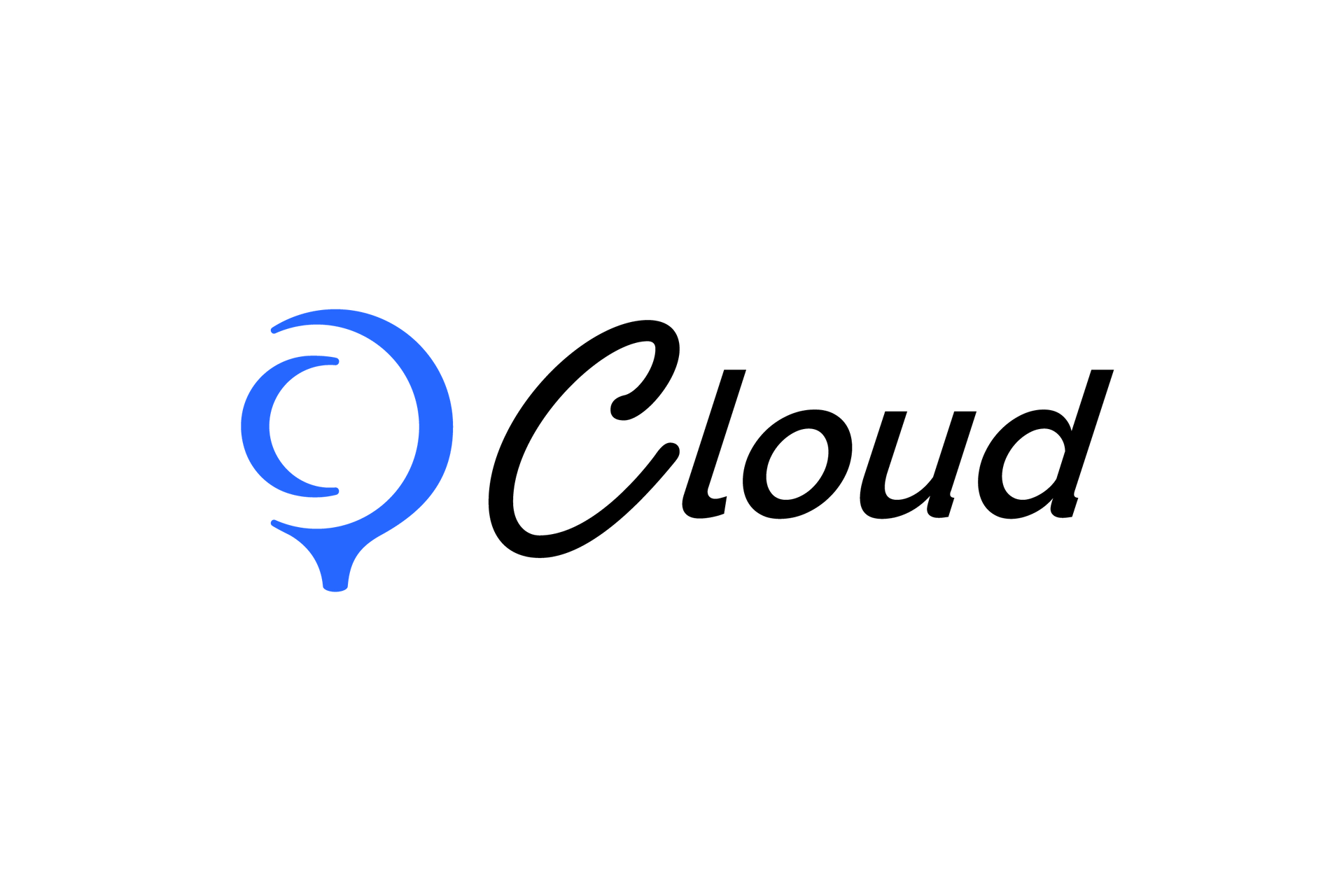 A blue circular icon resembling a stylized cloud or golf ball next to the word