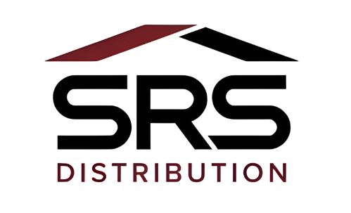 The logo for srs distribution is a house with a red roof.