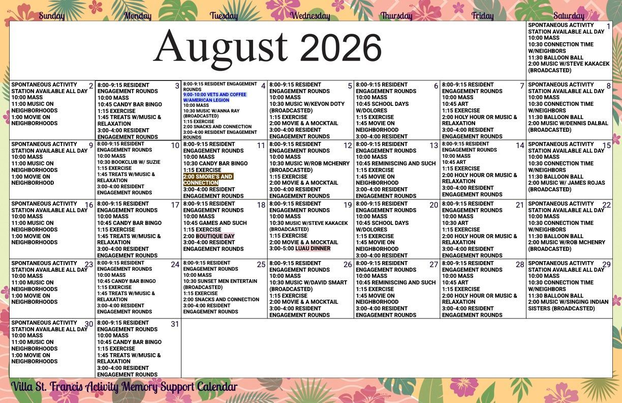 Memory Support Calendar