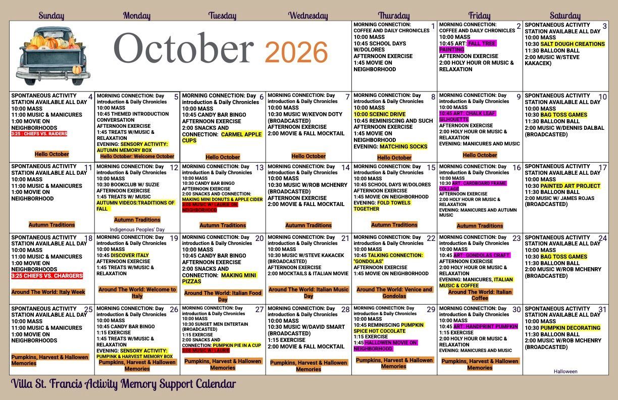 Memory Support Calendar