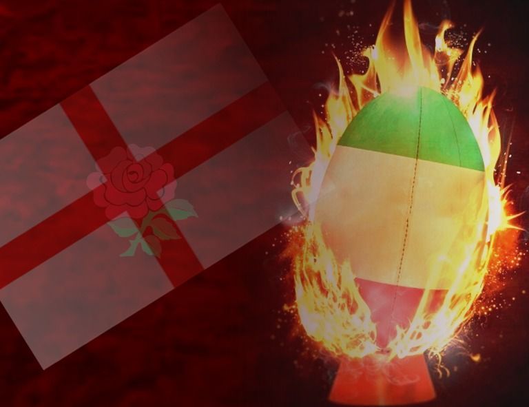 an image showing an england flag and a rugby ball