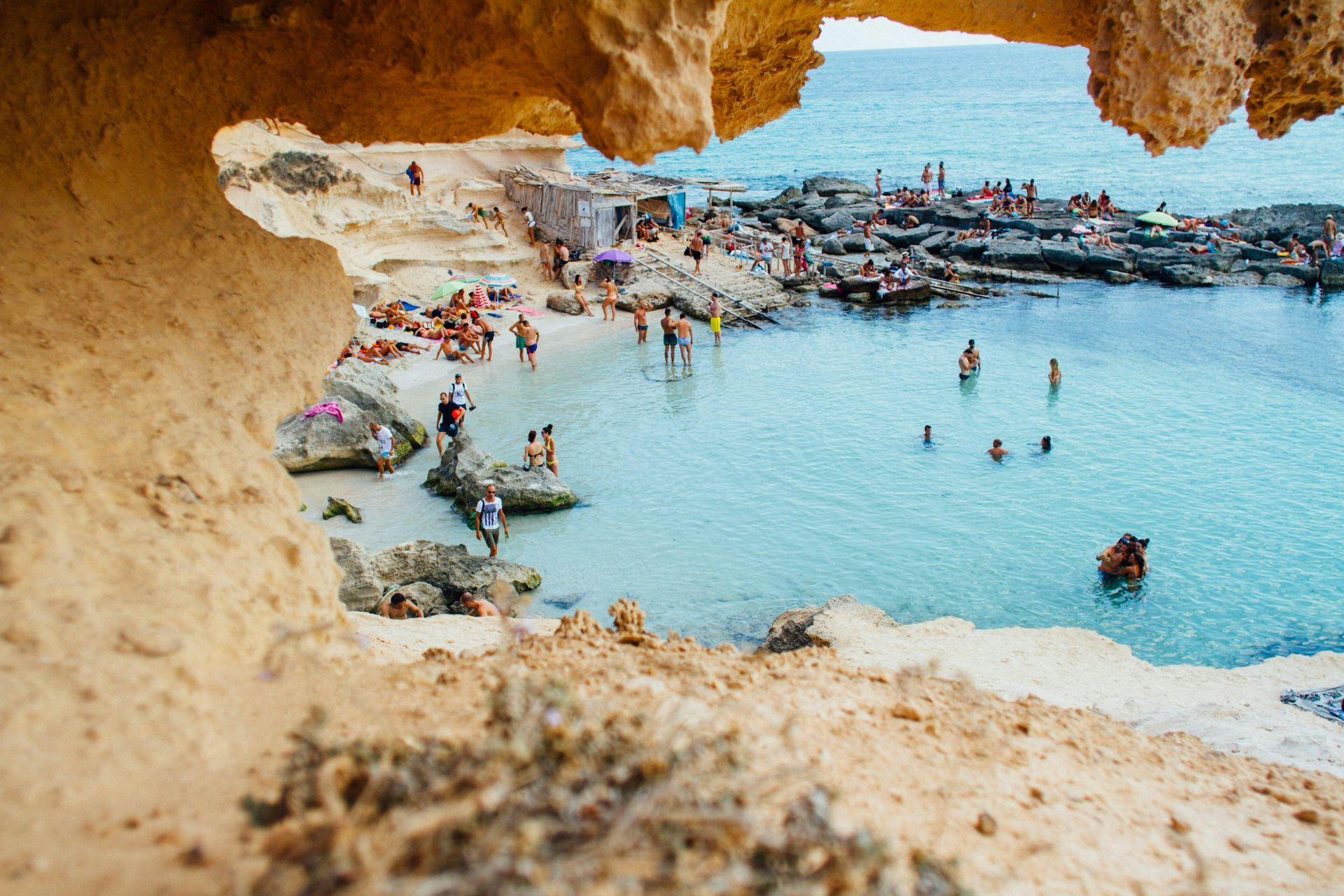 A view from a greek cave facing the beach