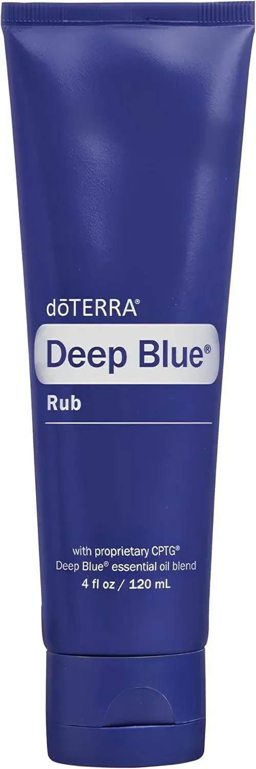 Blue tube of doTERRA Deep Blue Rub cream with white text