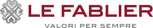 Logo LE FABLIER in rosso e grigio con lo slogan “Valori per sempre”