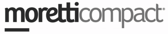 Logo Moretti Compact con testo grigio e sottolineatura nera su sfondo bianco.