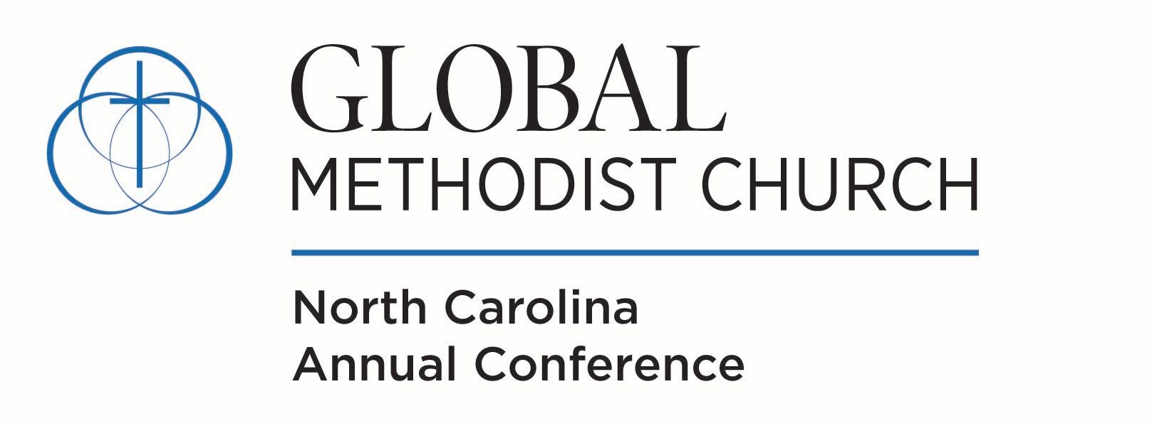 Allegheny West Global Methodist Church logo with mountains and cross icon, black and blue text