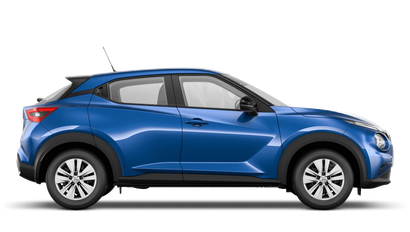 Blue Nissan Juke SUV on a white background.