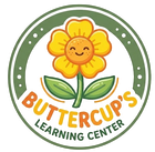 Logo for Buttercup's Learning Center featuring a smiling yellow flower with green leaves, set in a green circular frame.