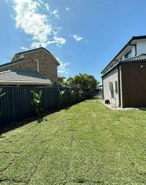 A Backyard With a Fence and a House in the Background — Turnscape Landscaping in Beechmont, QLD
