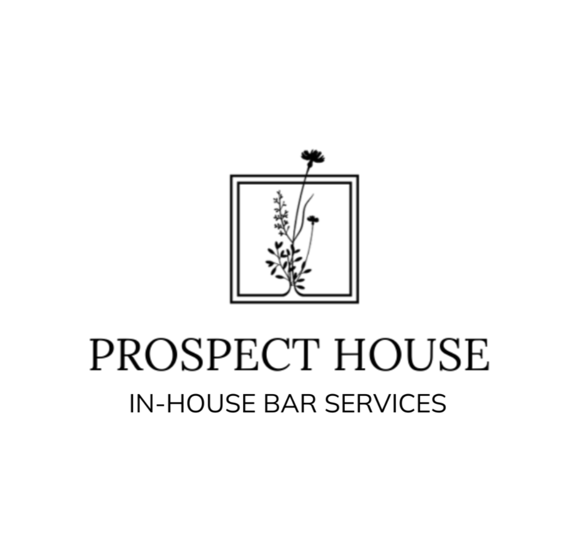 Logo featuring a botanical line drawing inside a square, with text reading 