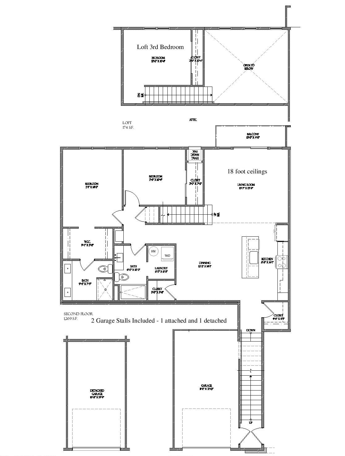 3 bed 2 bath Black-and-white architectural floor plan of a multi-room house with garage and labeled spaces.