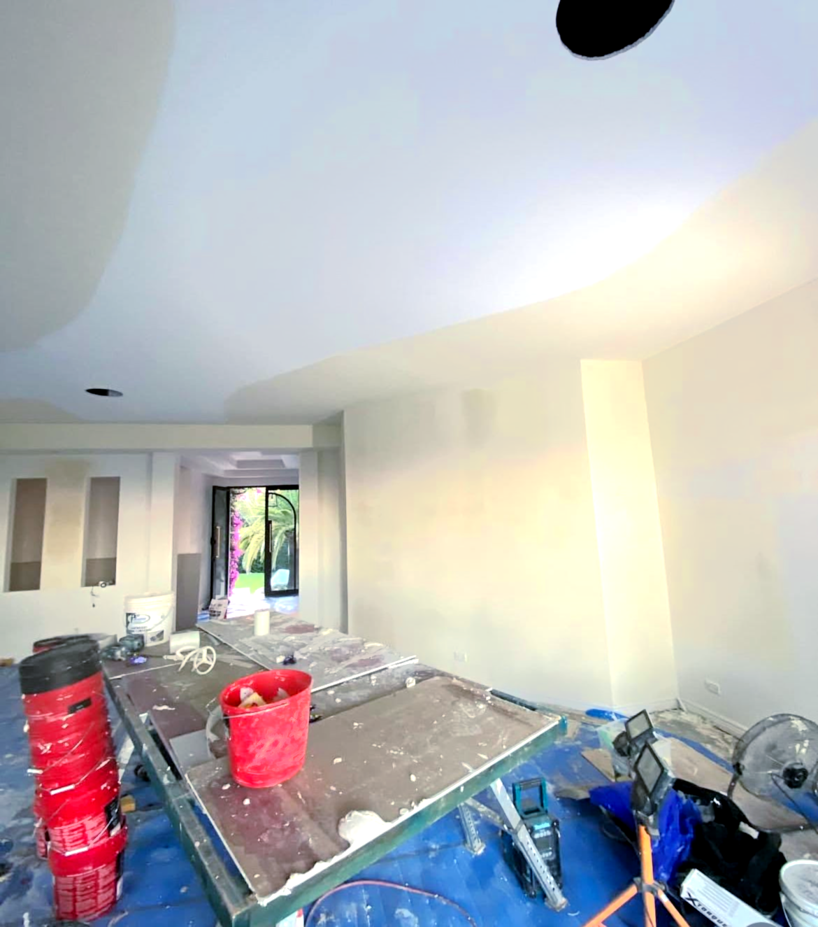 Interior View of A Room Under Construction with Exposed Beams — Completely Plastered North Coast in Goonellabah, NSW