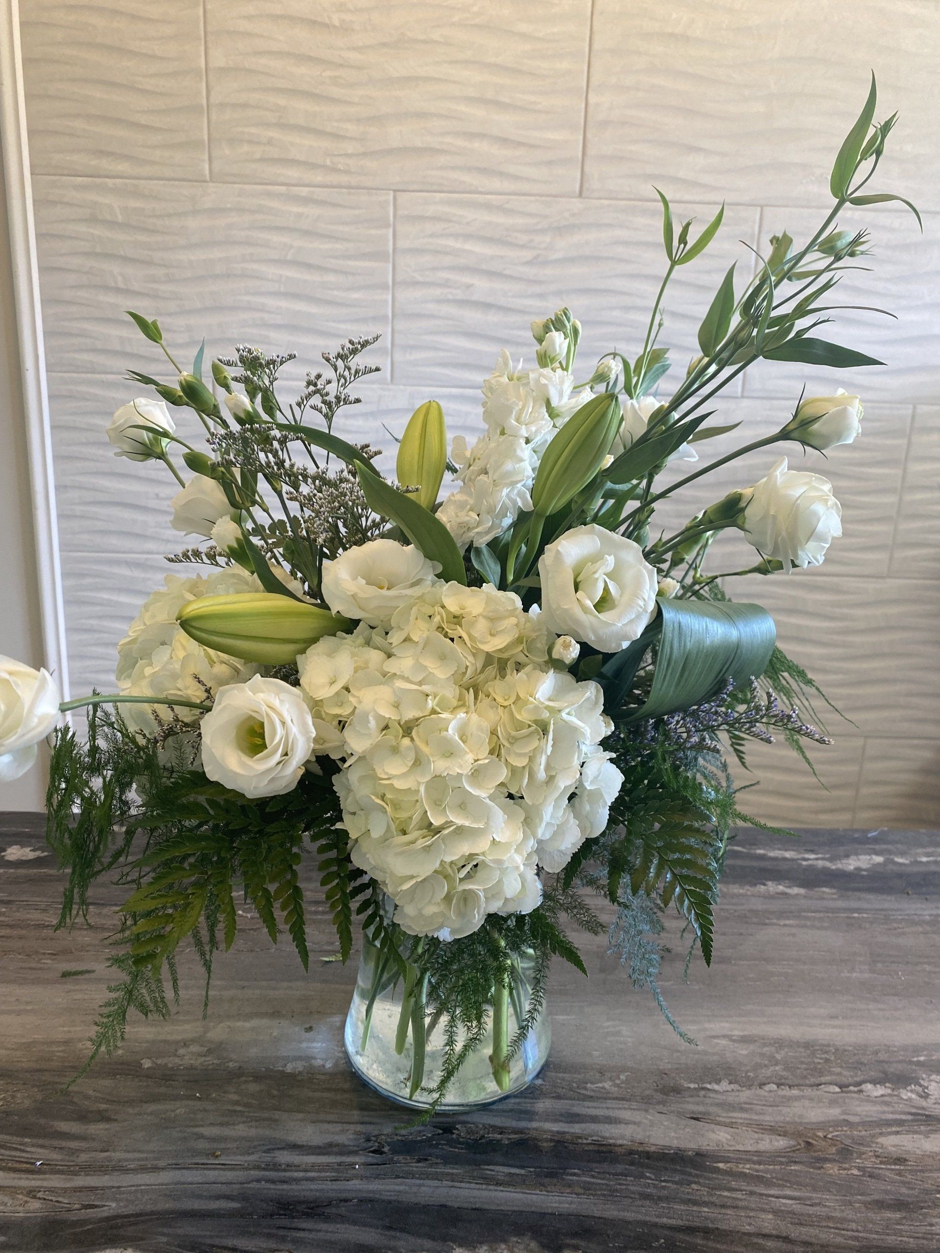 Medium white flower arrangement