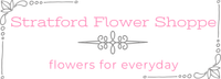 Pink logo reading “Stratford Flower Shoppe” with “flowers for everyday” and floral border