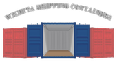 A blue and red shipping container with the words wyorita shipping containers above it