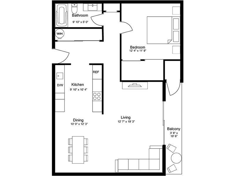 Floor plan 1 Bed, 1 Bath