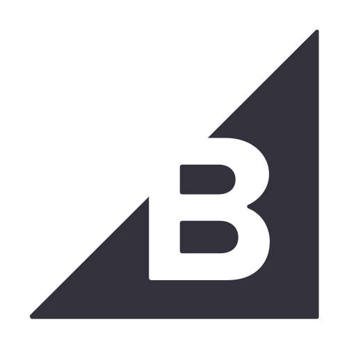 Stylized white “B” logo inside a dark triangular shape on a white background