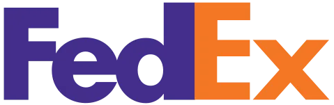 FedEx logo in purple and orange text on a white background