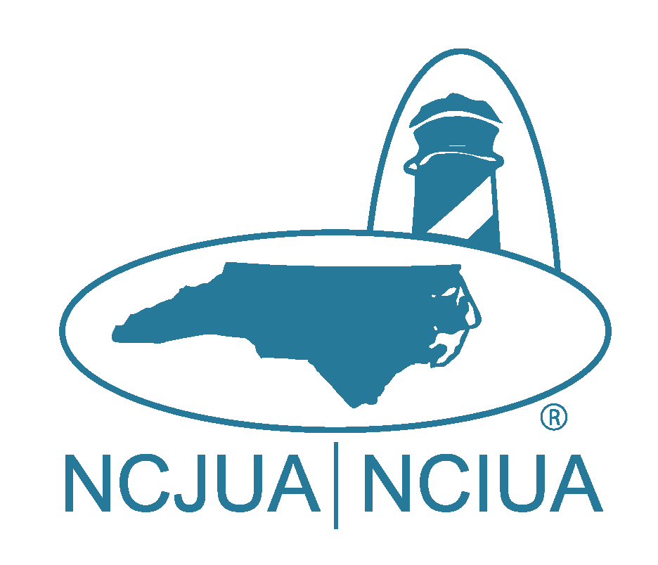 The logo for ncjua nciua shows a map of north carolina and a lighthouse.