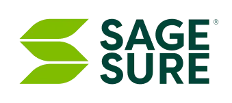 The logo for sage sure is green and black and says sage sure.