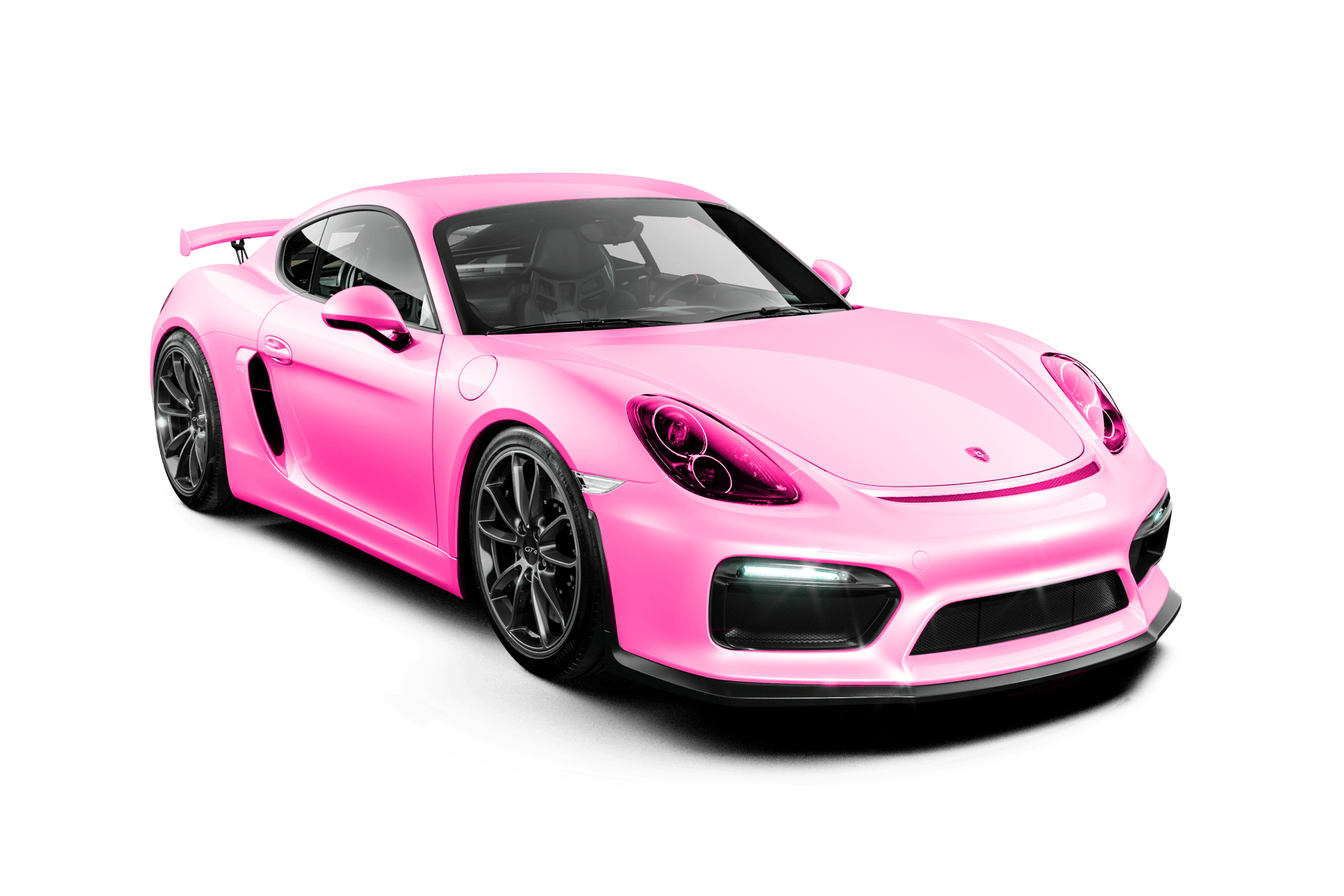 Bright pink sports car on a white background, angled front-left view
