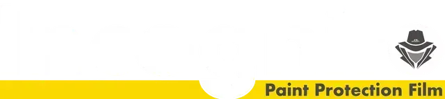 Paint Protection Film logo with yellow bar and black shield icon on white background