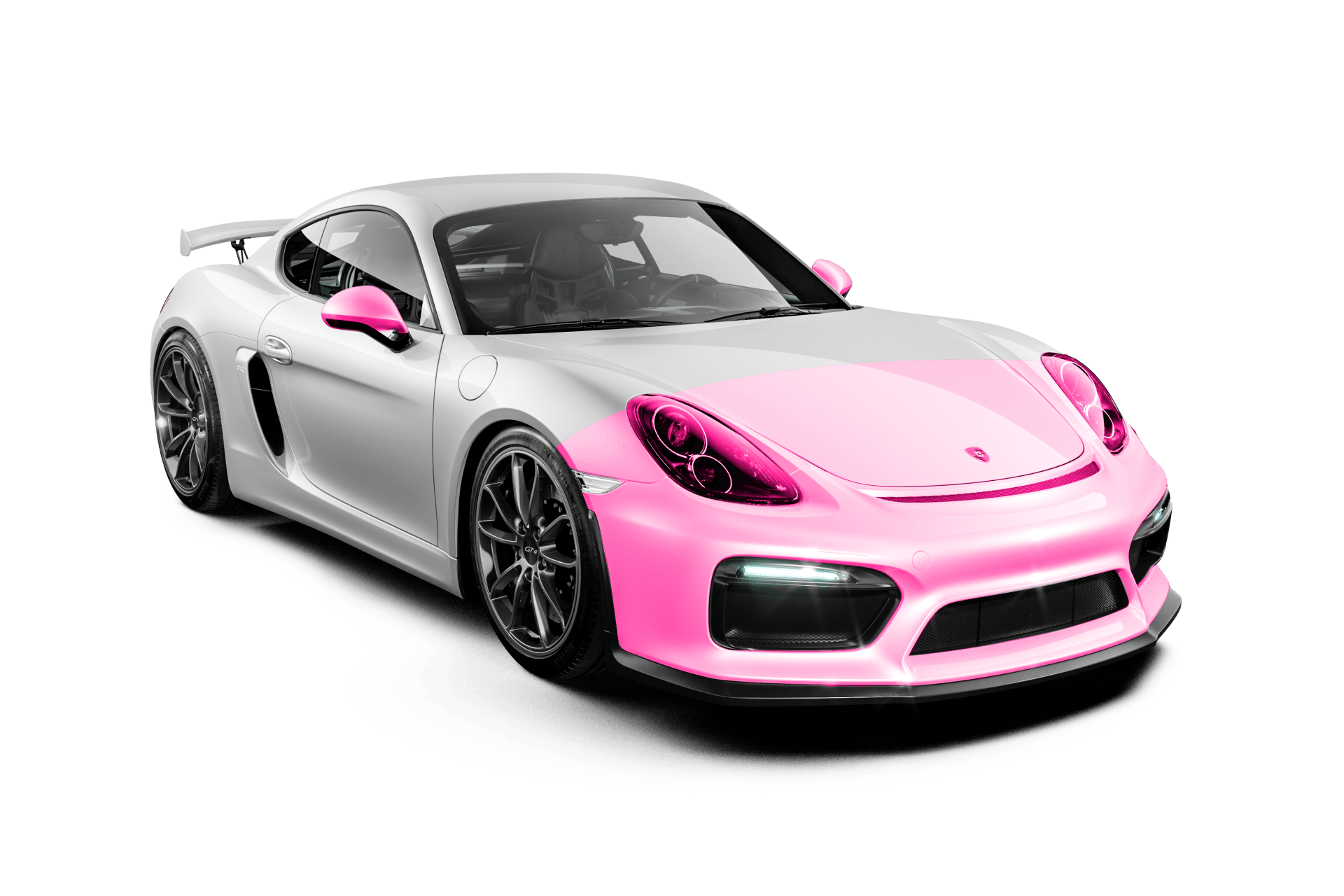 Pink and silver sports car on a white background