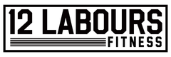 Logo for "12 Labours Fitness" in a black and white rectangular frame.