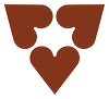 Brown abstract three-part symbol with a heart shape at the bottom on a white background