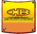 Orange and yellow logo plaque with stylized “AB” lettering and the words “Custom Paint Collection”
