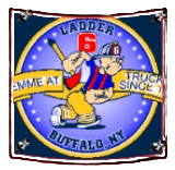 Firefighter badge patch with “Ladder 6” and “Buffalo, NY” on a blue background.