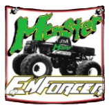 Monster Energy logo with a black monster truck on a white background