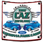 Logo for the 17th annual Caz Car Show with a blue classic car and Ford branding