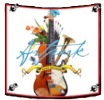 Decorative frame with a violin and colorful abstract musical notes