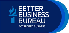 Better Business Bureau Accredited Business logo in blue and white