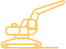 Yellow excavator arm and bucket outlined on a white background